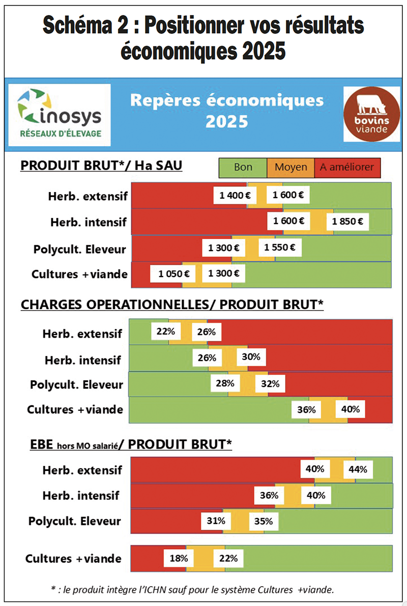 Schéma 2 : positionner vos résultats économiques 2025, repères élevage bovins viande