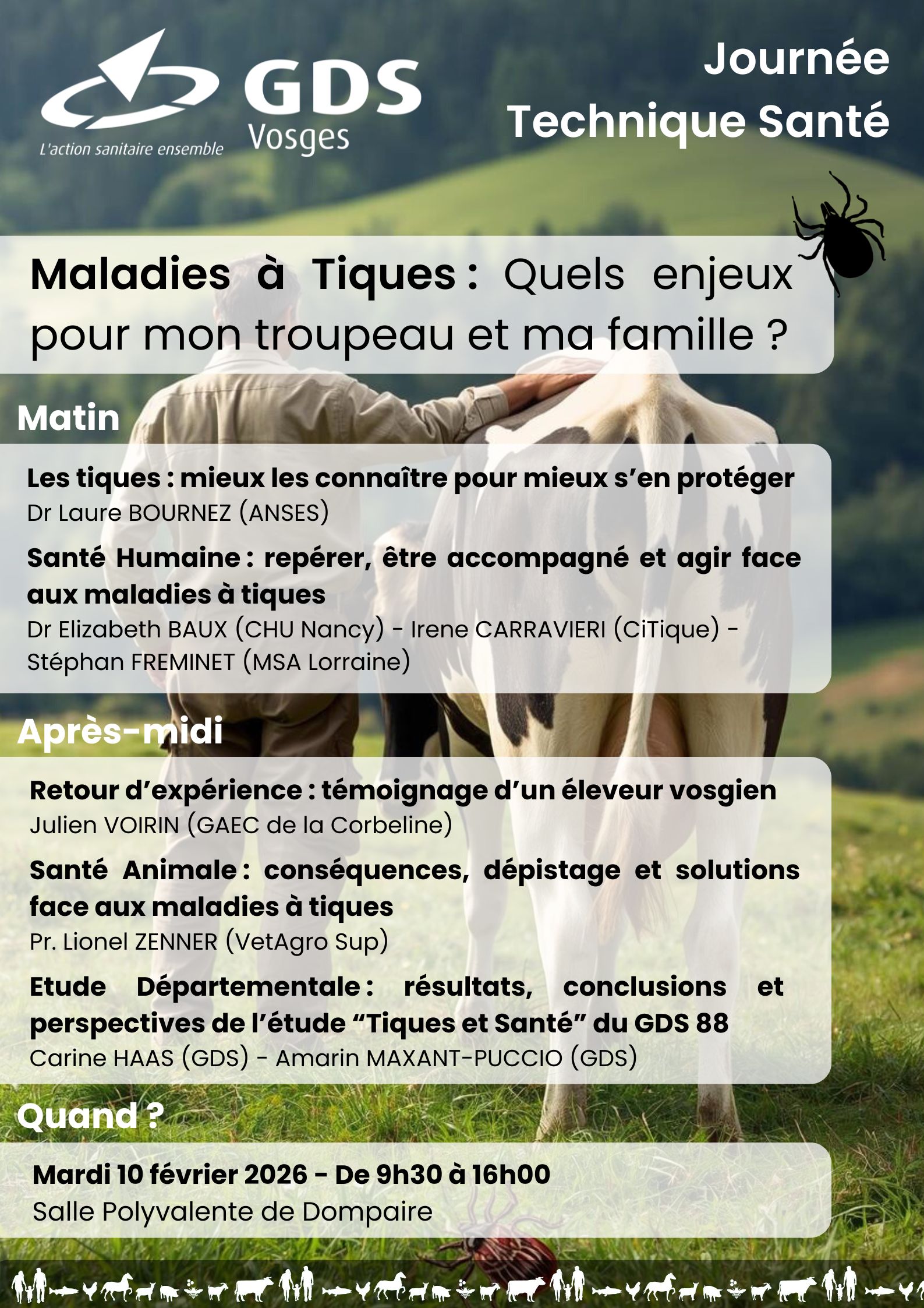 Affiche GDS Vosges : journée technique santé sur les tiques Affiche GDS Vosges : journée technique santé sur les tiques