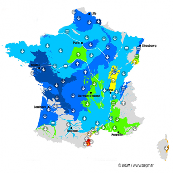 Cartographie BRGM - niveau des nappes phréatiques françaises