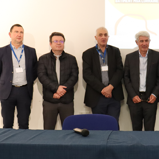(De G. à D) Arnaud Huet, dir. général MSA Lorraine, Laurent Marcos, dir. DDT 88, Bernard Helluy, pdt MSA Lorraine, Patrick Nardin, maire d’Épinal, Jérôme Mathieu, pdt Chambre d’agriculture des Vosges et Stéphane Viry, député des Vosges. ©Photo M. Falibois