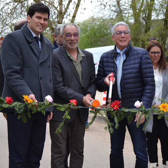 (De G. à D.) Jean Hingray, sénateur des Vosges, Serge Renaux, maire de Poussay, Daniel Gremillet, sénateur des Vosges, Anne Jacopin, présidente du conseil d’administration du Campus de Mirecourt et Nathalie Babouhot, maire de Mirecourt ©Educoforest