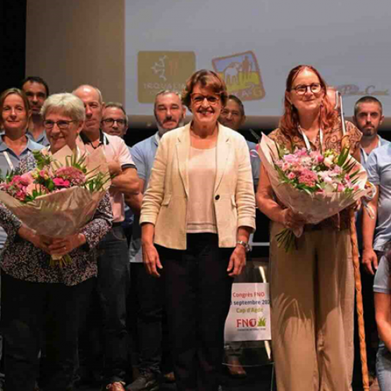 Nouvelle équipe de la FNO au Sommet de l'Elevage en présence d'Annie Genevard et Michèle Boudoin, ancienne présidente de la fédération. © capture X