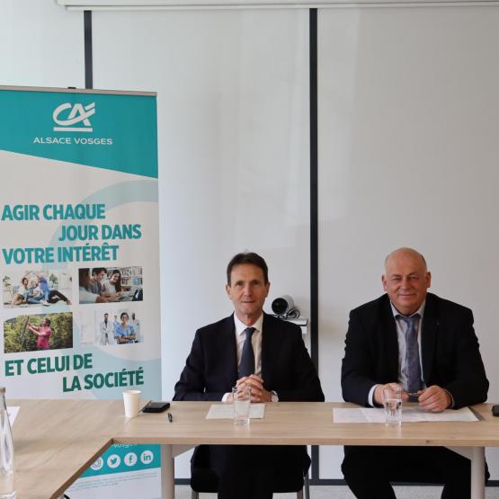 Thierry Cornille, directeur général du Crédit Agricole Alsace Vosges et Bernard Sion, président du Crédit Agricole Alsace Vosges Photo : Marion Falibois