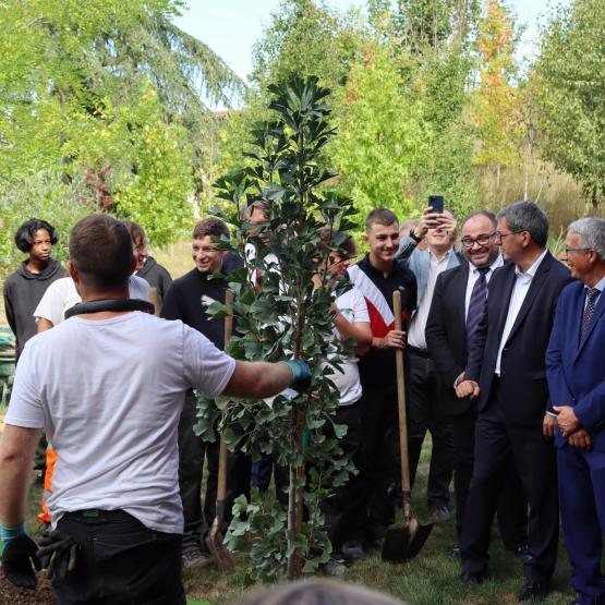 Suite aux discours officiels, un arbre a été planté en geste symbolique ©Marion FALIBOIS.