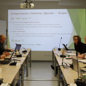 Rassemblés dans les locaux de la FDSEA 88, les membres de Vosges Carbone Agri ont abordé le devenir de l’association et l’orientation des marchés des crédits carbone. © Photo Marion FALIBOIS