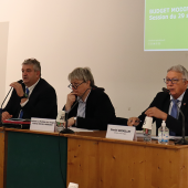 (De G. à D) Anne-Marie Vieu, directrice générale de la Chambre d’Agriculture, Jerôme Mathieu, président de la Chambre d’Agriculture, Valérie Michel-Moreaux, préfète des Vosges et Daniel Gremillet, sénateur des Vosges. © Photo Camille COQUET