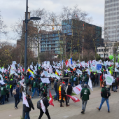 Plusieurs milliers de manifestants aux abords des locaux de la Commission européenne ce jeudi 18 décembre. © Photo FDSEA 88