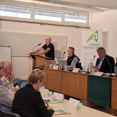 (de G. à D.) Rémi Gerogel, animateur marché agriculteurs et agricultures, Chambre d’agriculture 88, Matthieu Hammer, directeur, Jérôme Mathieu, pdt, Thomas Vincent, conseil départemental 88 et Mickaël Moulin, VP © Camille COQUET