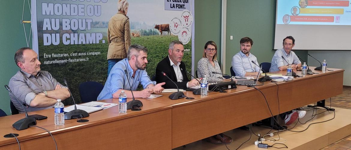 Benoît Carrez (Intermarché Colmar), Simon Balzer (Confédération française boucherie), Xavier Lerond (Interbev GE), Delphine Vejux (Pomona). Photo : JL.Masson