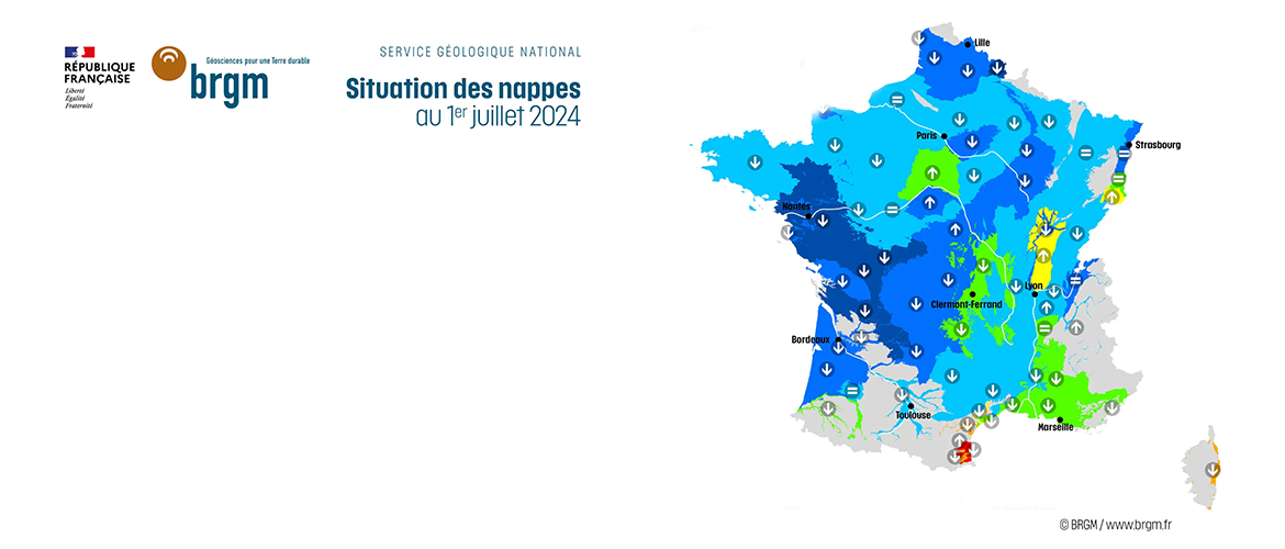 Cartographie BRGM - niveau des nappes phréatiques françaises