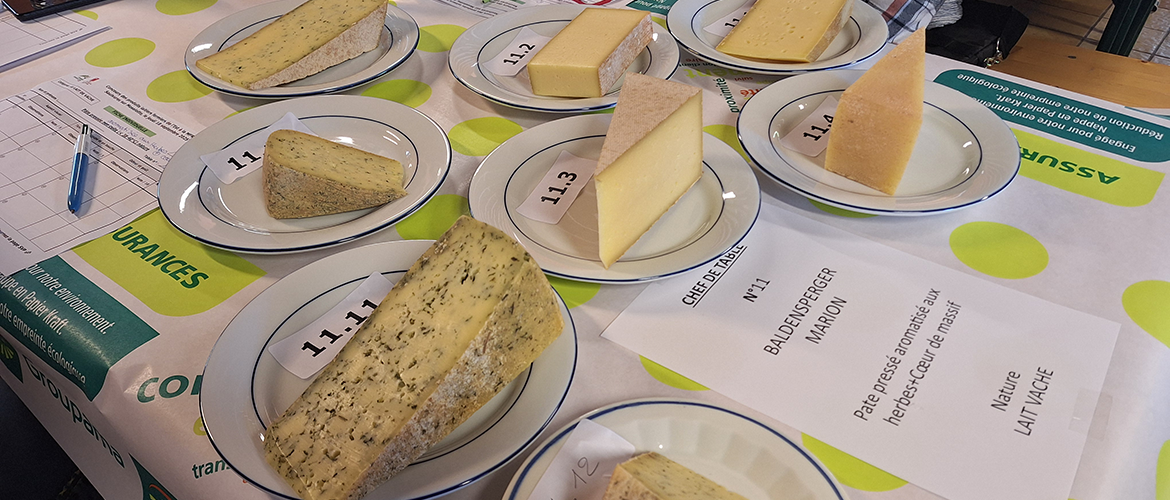 Munsters, Cœur de massifs, fromages blancs, tommes et yaourts, le concours mettait en valeur la diversité et le savoir-faire des producteurs fermiers. © Photo Marion FALIBOIS