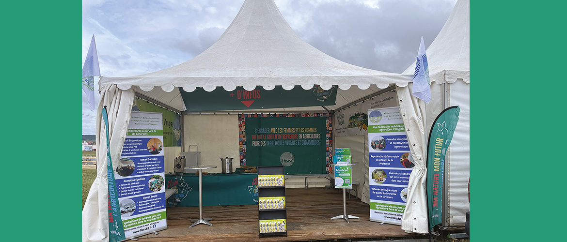 Le stand de la FDSEA 88 est installé. © Photo FDSEA 88