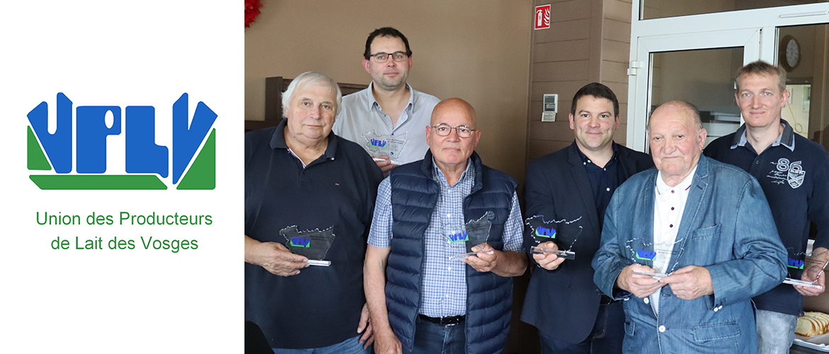 (De G. à D.) Cyril Oudin, Yohann Barbe et Rémi Bregeot avec trois des anciens présidents de l’UPLV : Alain Floriot, Denis Lanterne et Guy Barlier. Photo Marion Falibois