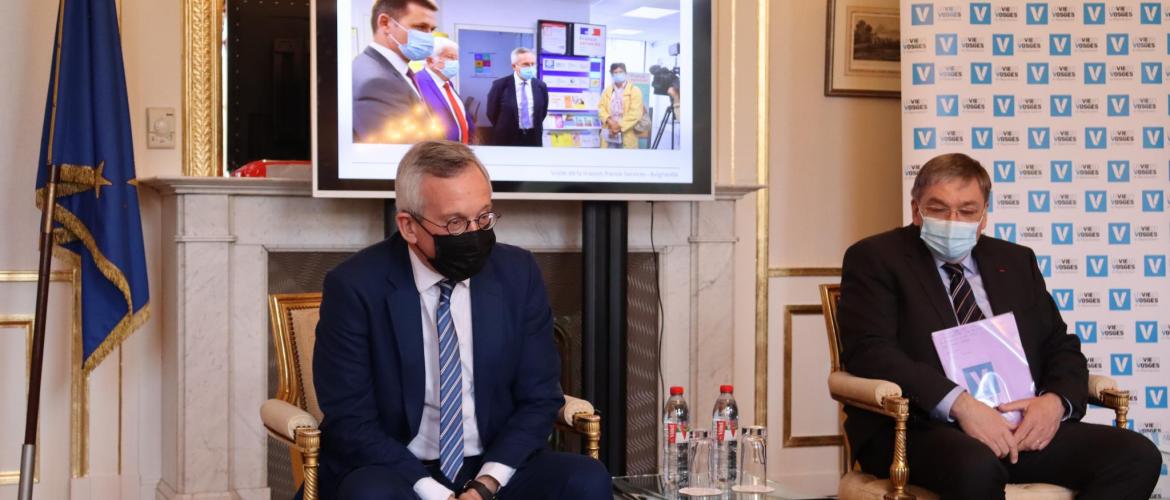 Le préfet des Vosges, Yves Séguy et le président du Conseil Départemental des Vosges François Vannson lors de la conférence de presse du mardi 18 janvier photo Marion Falibois