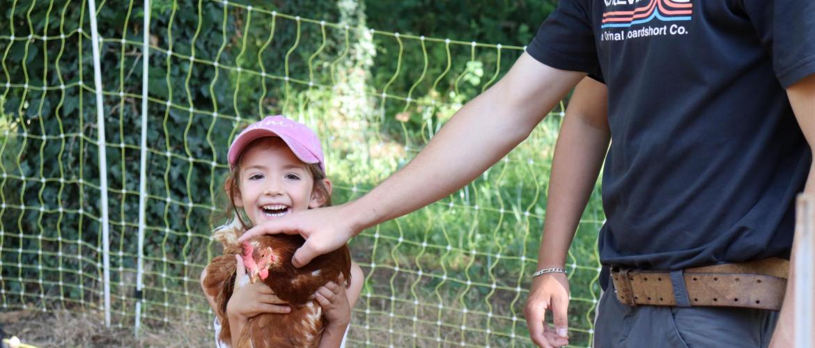 C’est guidés par les collégiens que les enfants ont découvert le lieu de vie des poules, photo Marion Falibois.